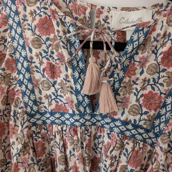 Cleobella Magdalena Sunset Woodblock Printed Bohemian Mini Dress Size M - Picture 5 of 8